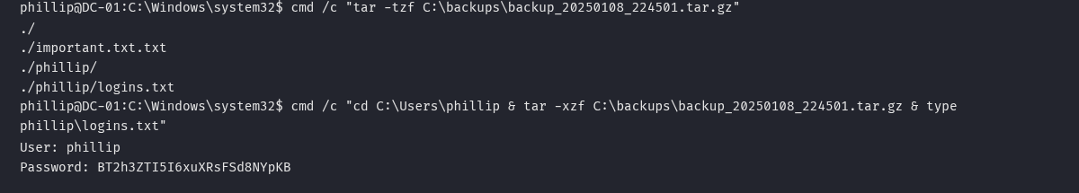 extração do backup e leitura do logins.txt