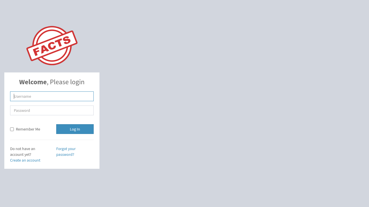 Painel de login do Camaleon CMS com o logo FACTS e link 'Create an account'