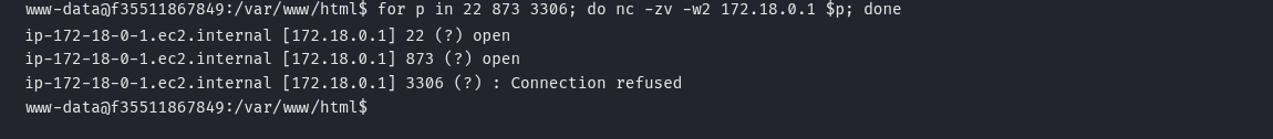 Scan via pivot revelando rsync na porta 873 do gateway Docker
