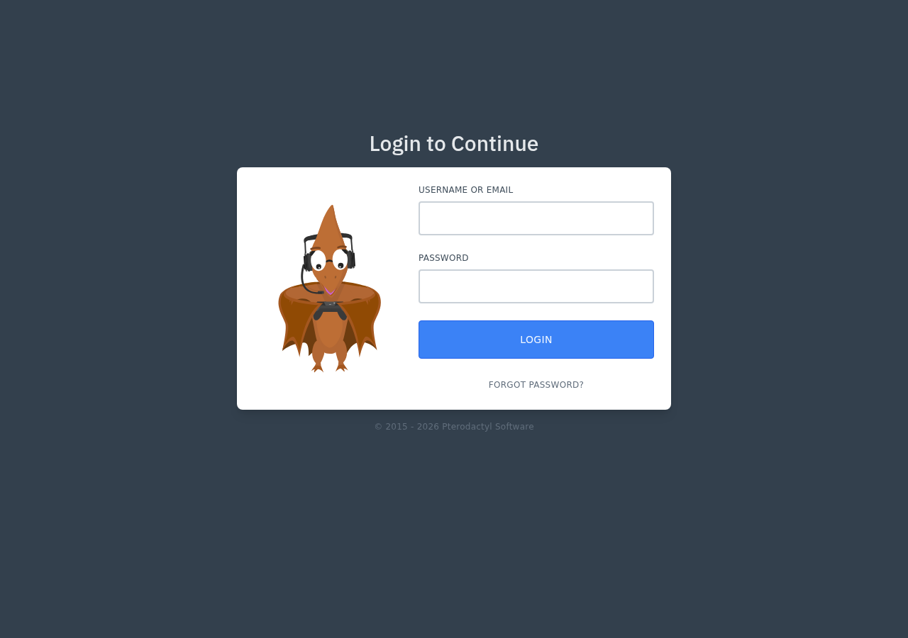 página de login do Pterodactyl Panel v1.11.10