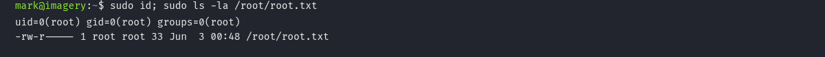 sudo id como root e ls -la de root.txt