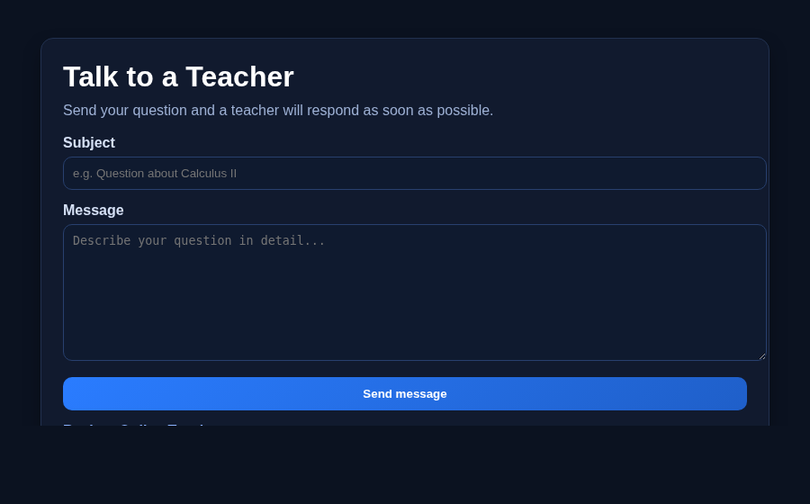 formulário de envio de mensagem ao professor
