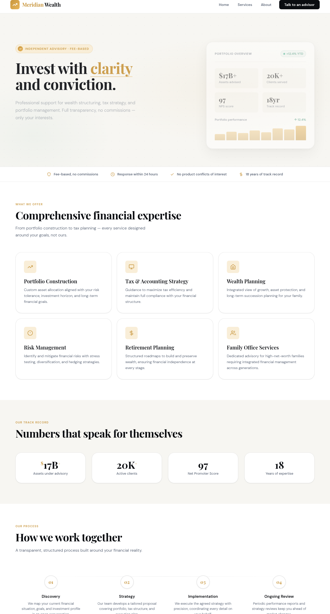 Página inicial do SPIP com o template Meridian Wealth
