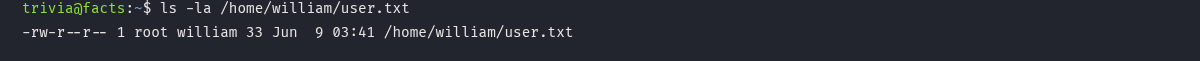 ls -la de /home/william/user.txt mostrando permissões rw-r--r--